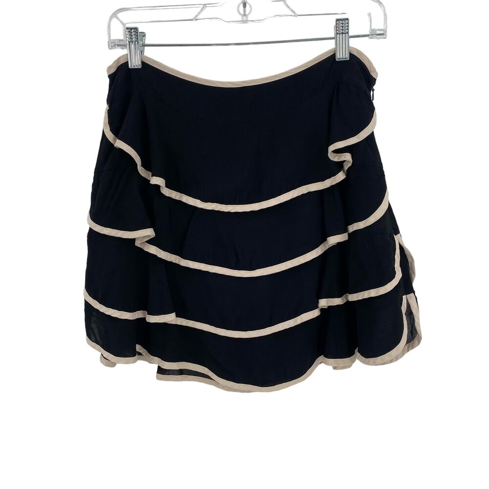 Anthropologie Hazel black tan short skirt size small ruffled tiered